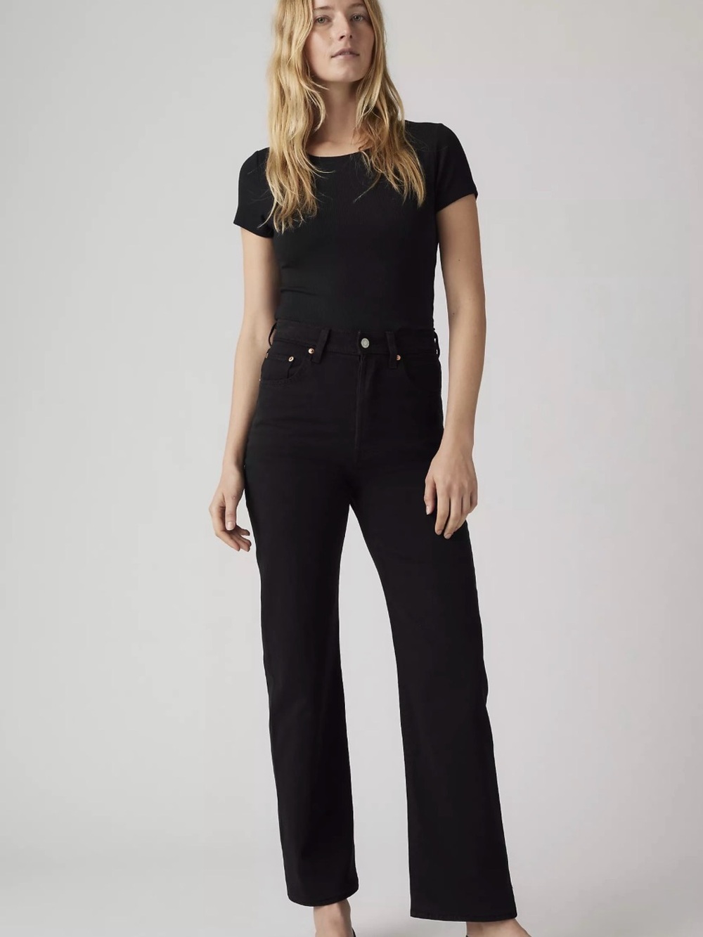 Levi's Ribcage Black Straight Leg Ankle Jeans
